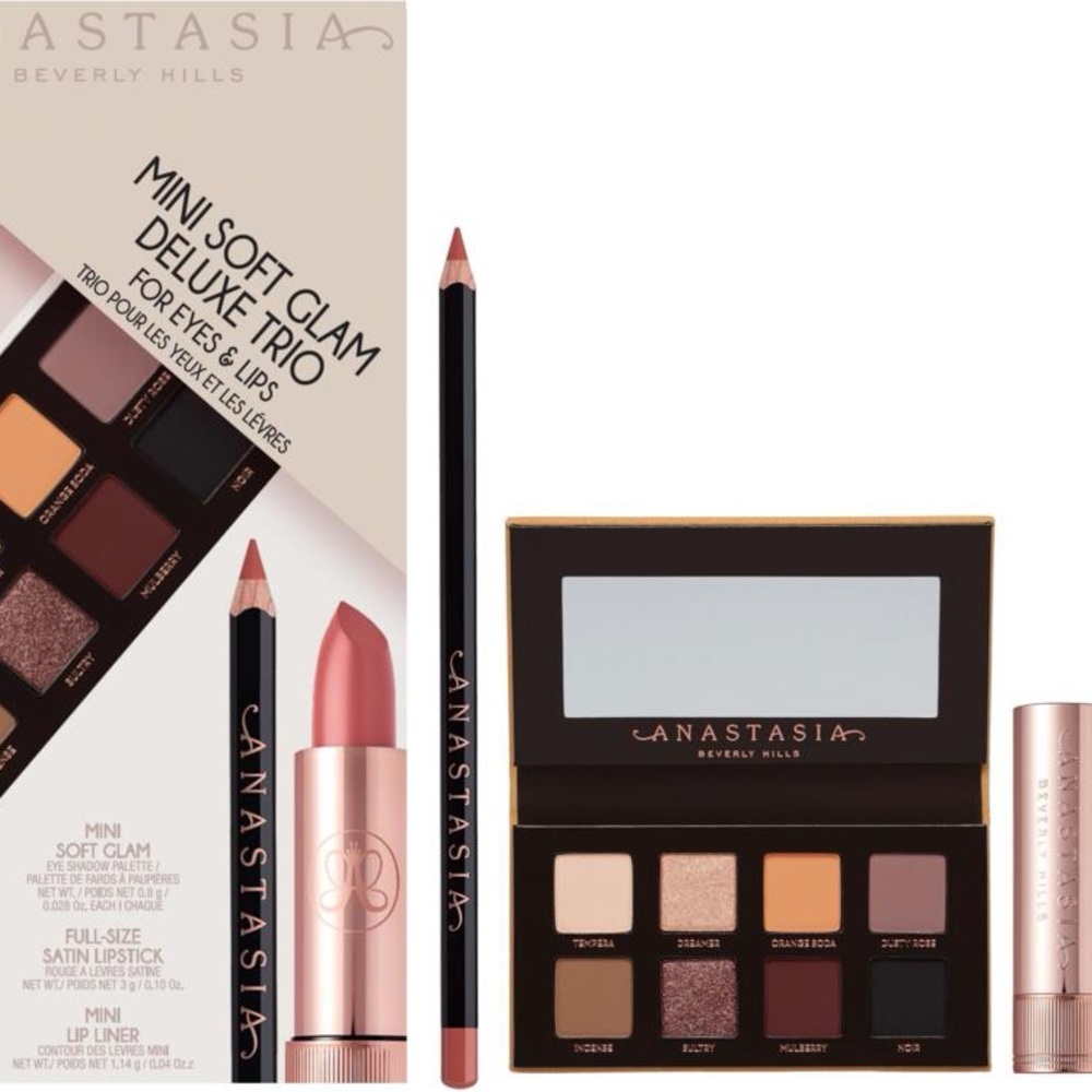 Anastasia Soft Glam Mini Set — Rose Nude Lip Trio with Neutral Eye Palette